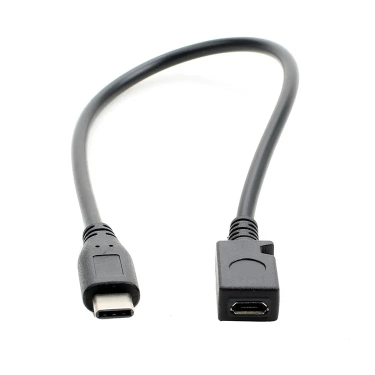 Micro female to Type-C male data cable 0.25m black for mobile phone