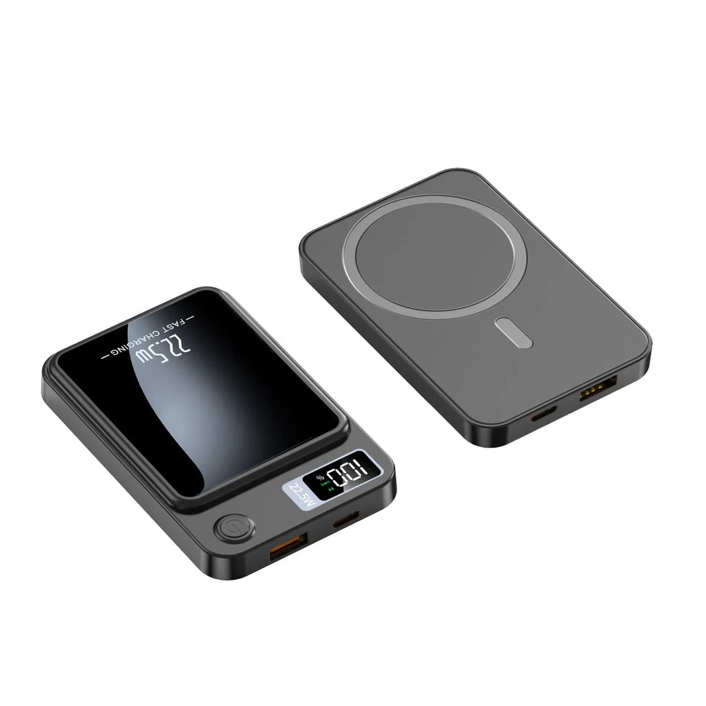 Fast charge ultra-thin wireless magnetic suction power bank black PVC shell 10000mAh