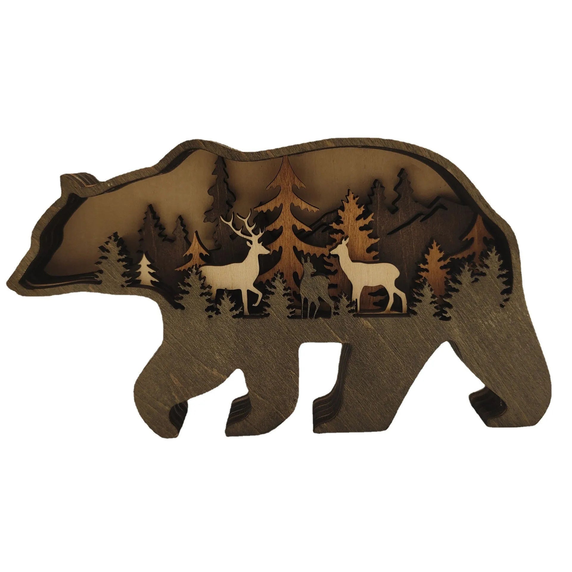 Boxwood elk ornament 18cm tall with antlers, natural wood finish, on a tabletop