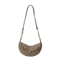 Retro rivet shoulder bag in frosted imitation buckskin with single strap and sewing line detail on a white background