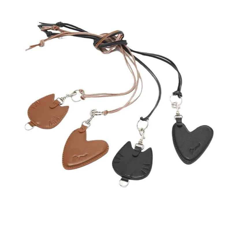 Mini coin purse necklace with heart shape, clavicle chain, black cat design, mixed materials, handmade pendant jewellery