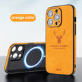iPhone 16 magnetic charging case with embossed moose head design in imitation leather material