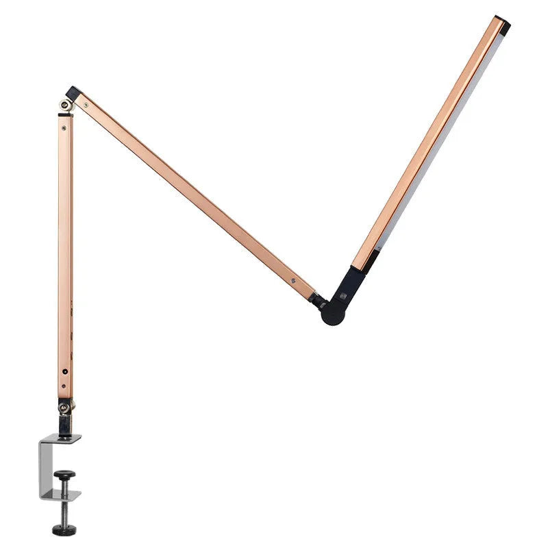 Aluminium LED desk lamp with clip mount and remote control dimmer in black finish