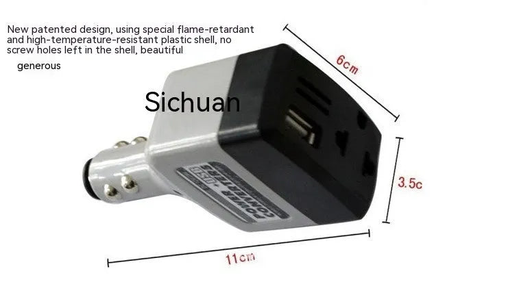 Car transformer power supply with cigarette lighter plug and USB output for mobile charging