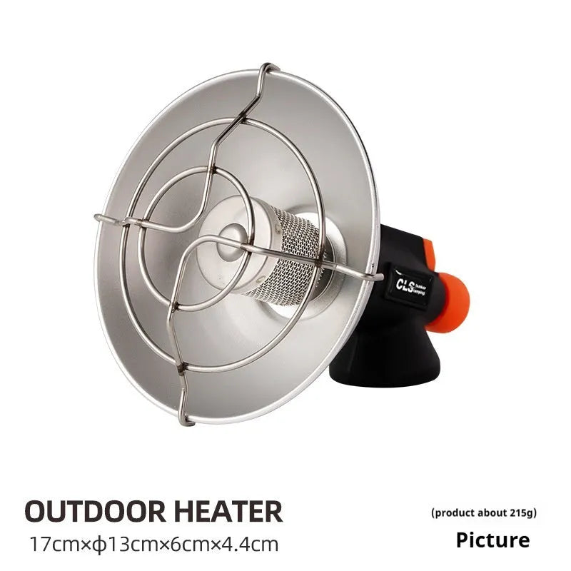 Black and orange portable camping heating stove with automatic ignition.