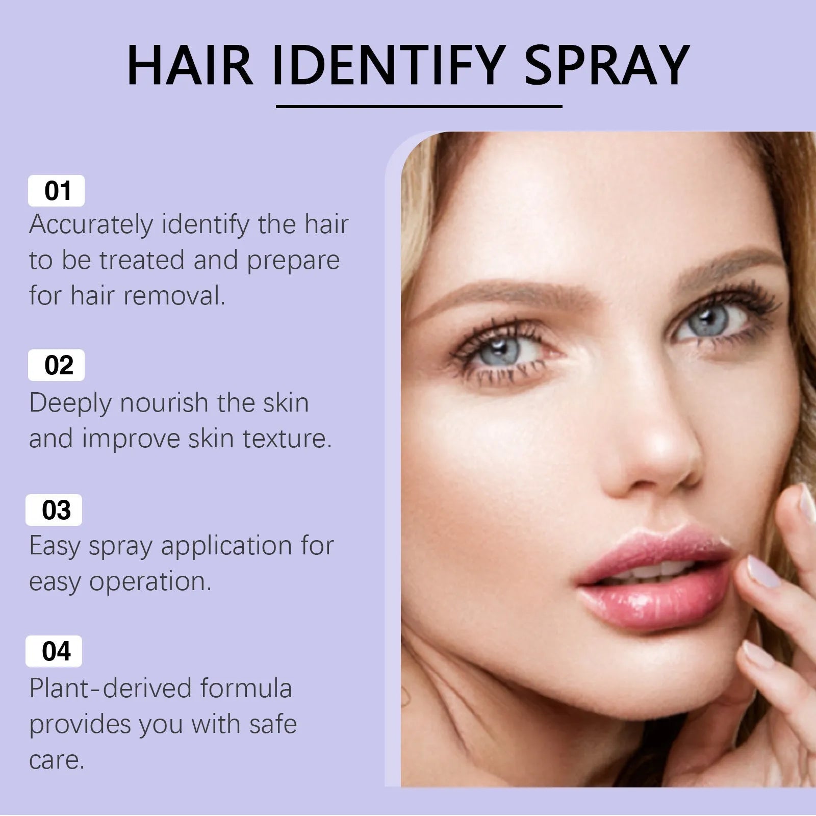 120ml portable hair removal spray bottle with non-irritating formula containing botanical extracts.