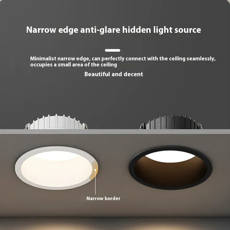 White aluminium embedded downlight with 90mm hole size, 12W, 3000K warm light, modern simplicity style for ceiling installation