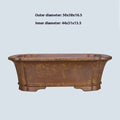 Purple sand clay rectangular flowerpot on a floor, shown in two different sizes.