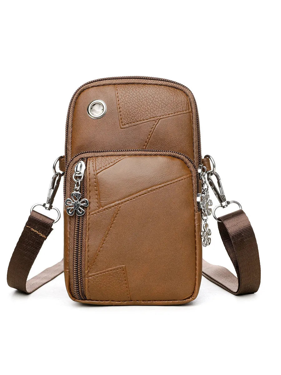 Square vertical mini phone bag with sandwich pocket design in PU material
