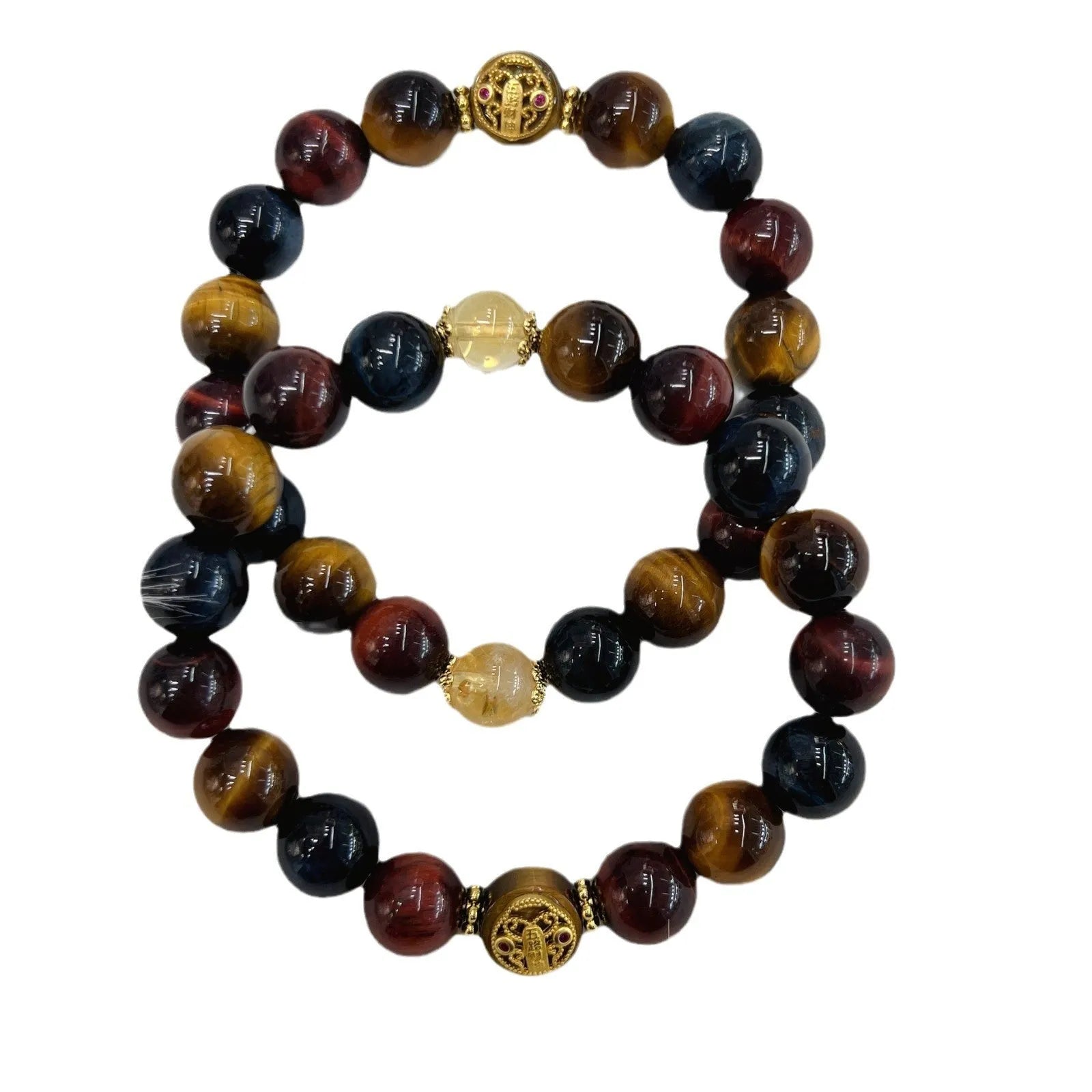 Natural colour tiger eye stone bead bracelet with maillard chain showing 18cm adjustable length