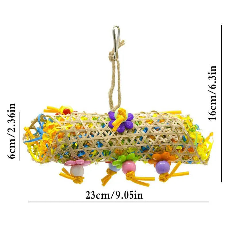 3pcs bird toy set with bamboo, cotton rope, brushed rattan and grass, multicoloured hanging cage toys