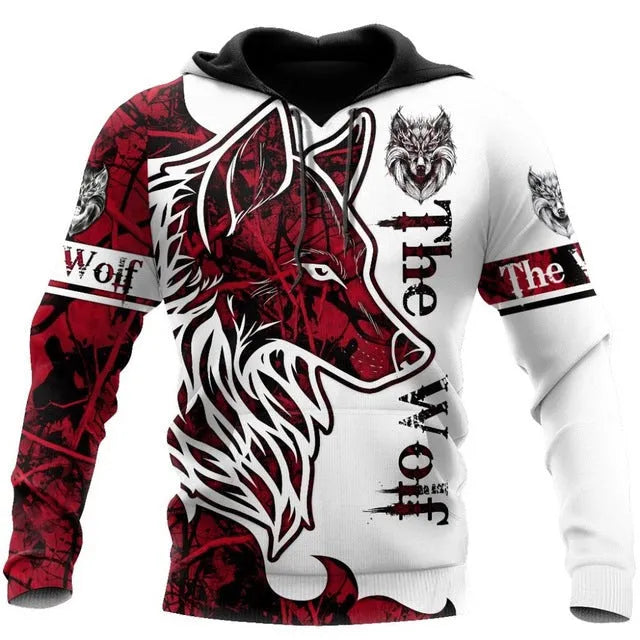 Men's animal print long sleeve pullover hoodie in polyester, round neck, street style, size S-4XL