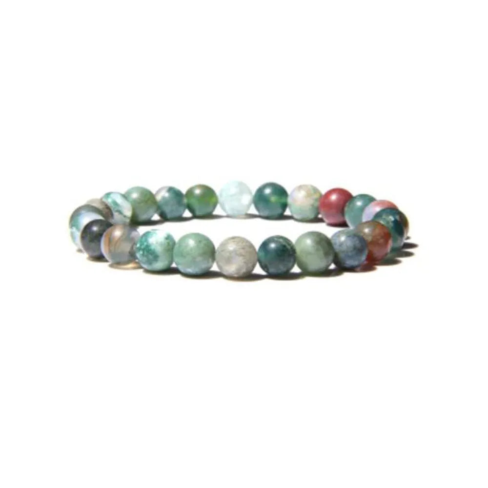 Handmade 8mm agate stone bead bracelet for women shown in one of fourteen available colours.