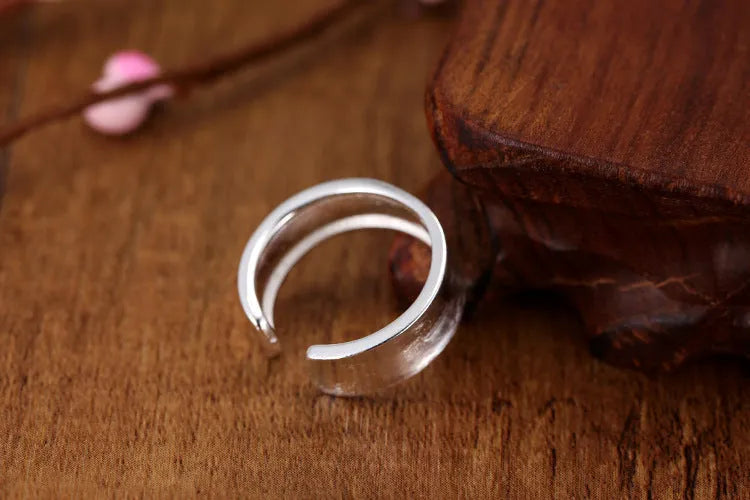 Adjustable opening sterling silver ring with geometric shape and Korean frosted finish