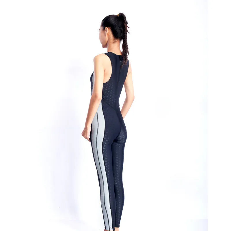 Shark pattern quick-drying sleeveless one-piece swimsuit in All Black, side view