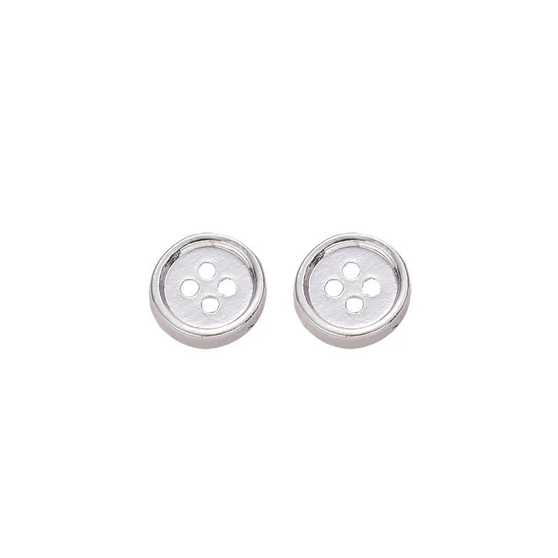 Gold plated silver needle geometric button stud earrings for women
