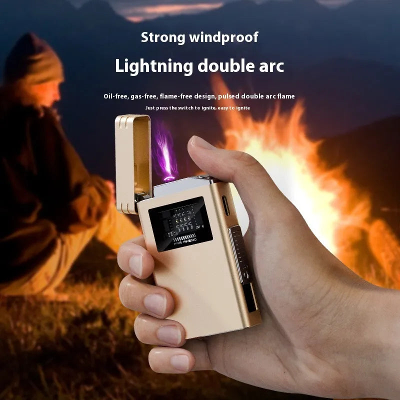 Metal power bank lighter in Dark Night Green with USB electronic lighter and wind resistance