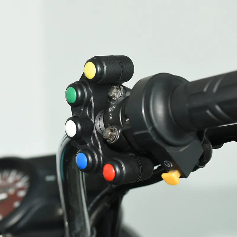 Plastic five-position vehicle electrical switch with red, yellow, blue, green and white buttons