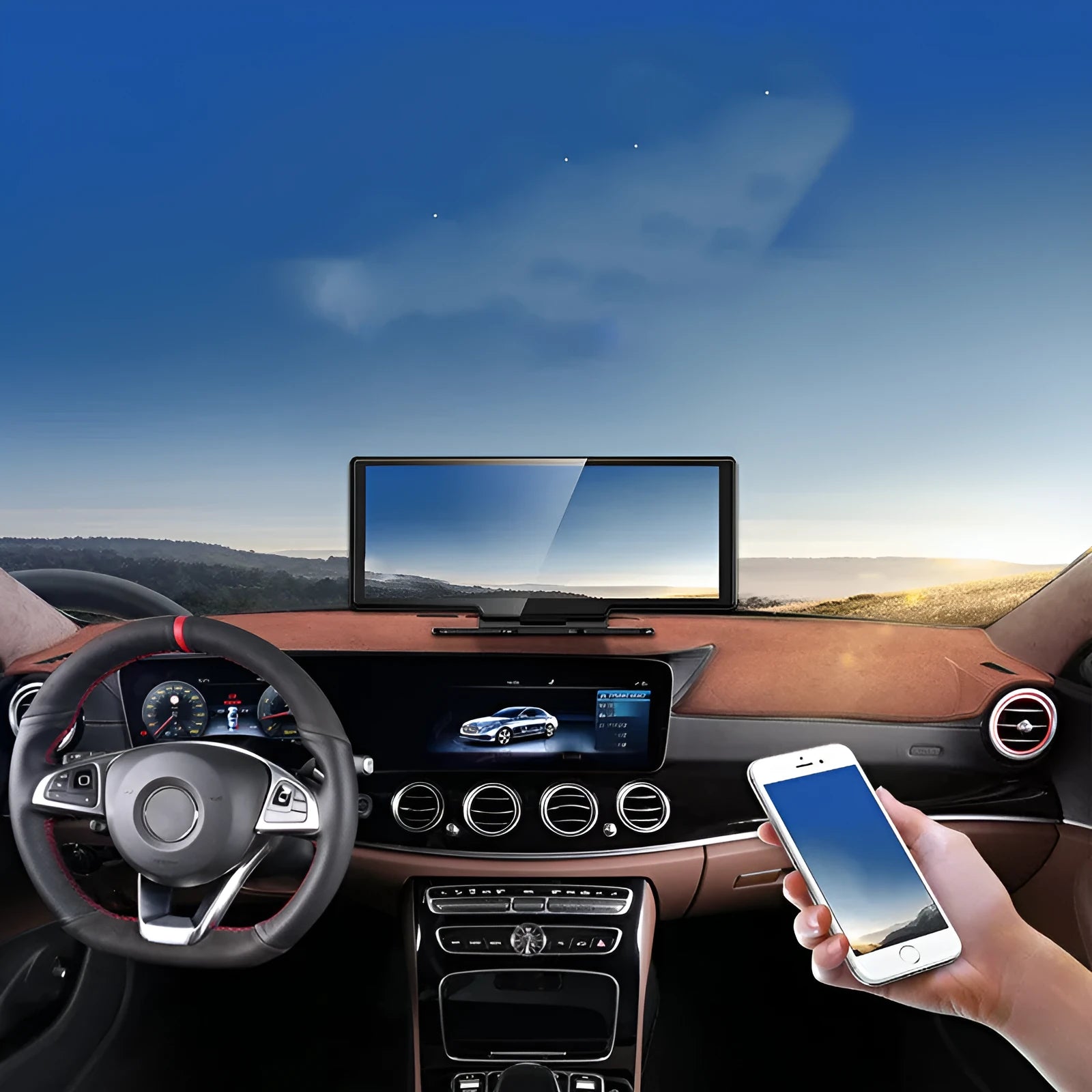 2.5K high-definition dash cam with 11-inch screen and voice control in black