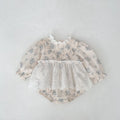 Apricot cotton baby bodysuit jumpsuit with sweet cutout lace print, triangle pullover style suitable for 66cm to 100cm height