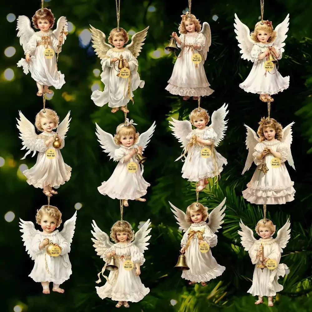 12 pieces Victoria Angel wooden ornaments set density plate modern simplicity Christmas decorations