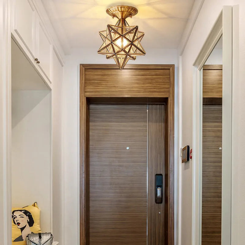 Minimalist Creative Pure Copper Ceiling Lamp for Bedroom Study Corridor Dining Room Entrance Balcony Exhibition Hall 220V American Style