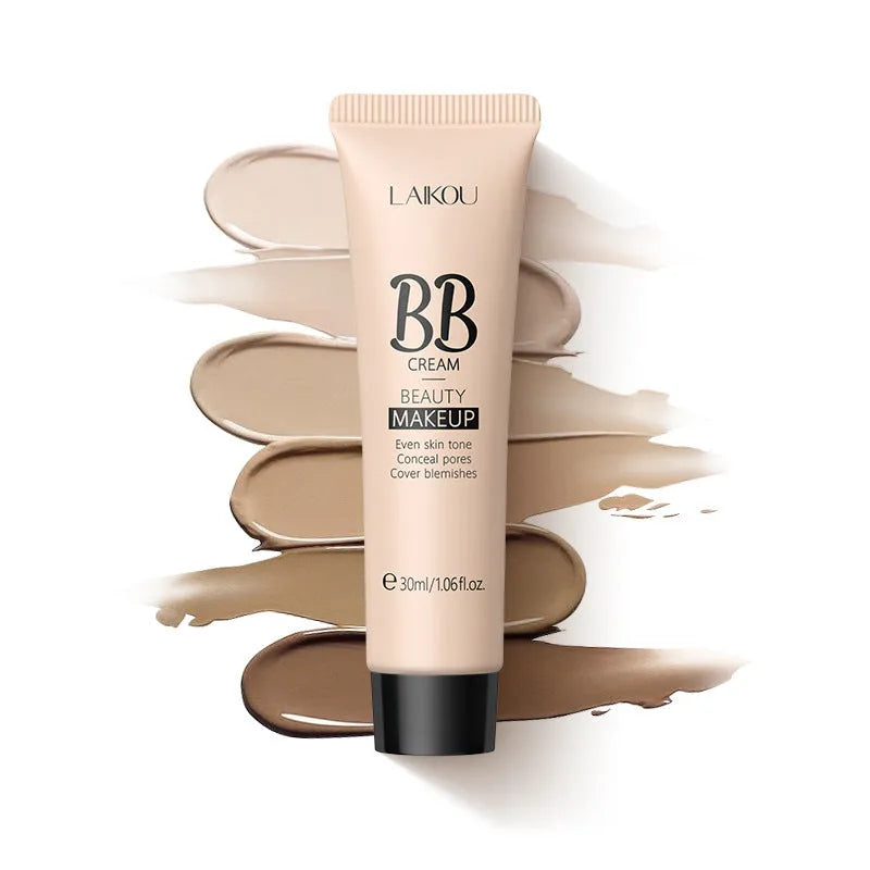 30ml tube of BB cream foundation showing nine shade options from ivory white to dark brown.