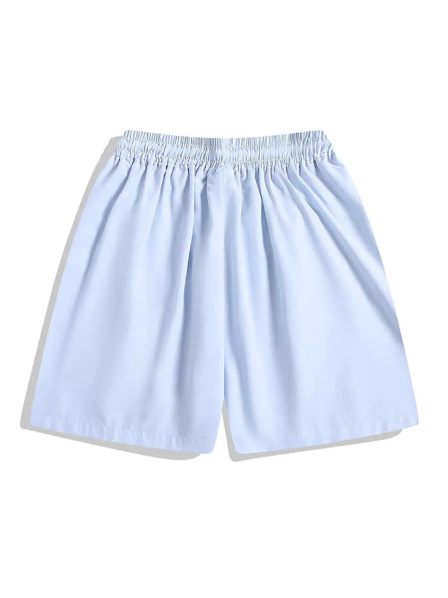Black quick-drying sports shorts with elastic waistband and loose straight-leg design