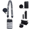 Women's mini satchel crossbody phone bag in square vertical design showing colour options