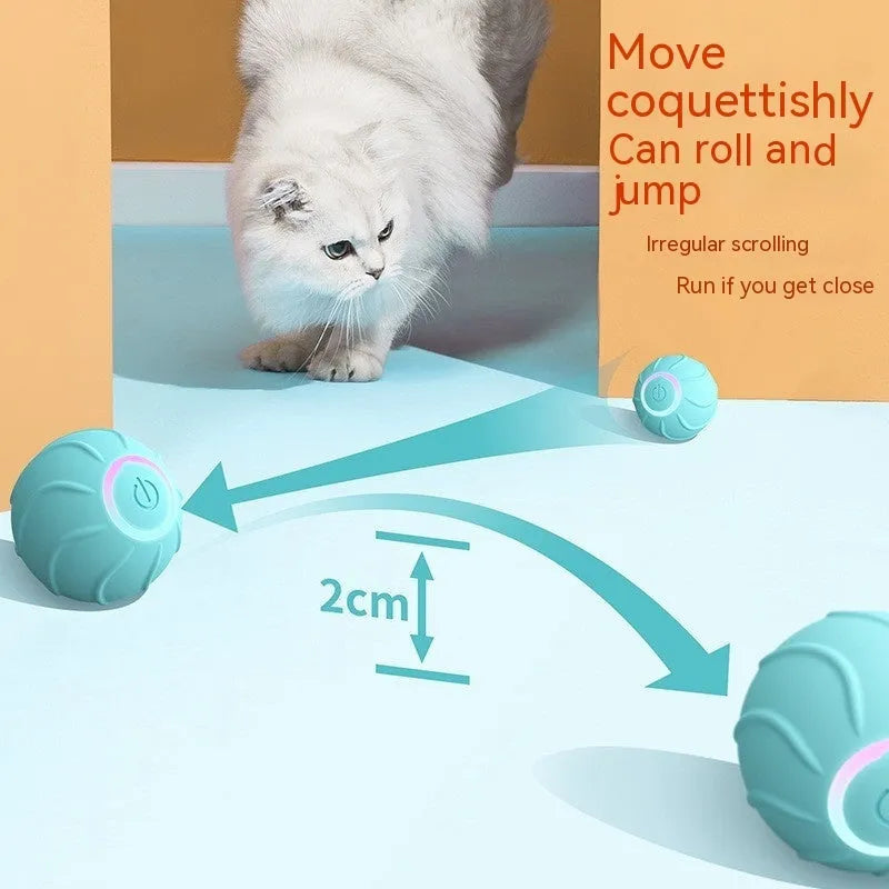 Smart cat toys rolling ball in blue silicone with automatic bouncing feature for interactive pet play