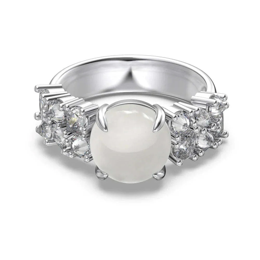 Open Mouth Electroplated Copper Ring Adjustable Water-foam Jade Bingyue Ring Transparent Opal Rhinestone Ring White Colour Adjustable Opening Ladies Fashion Jewellery Accessory