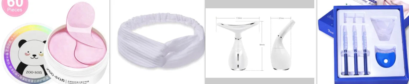 Teeth whitening kit with LED light and three 3ml gel sticks in blue packaging