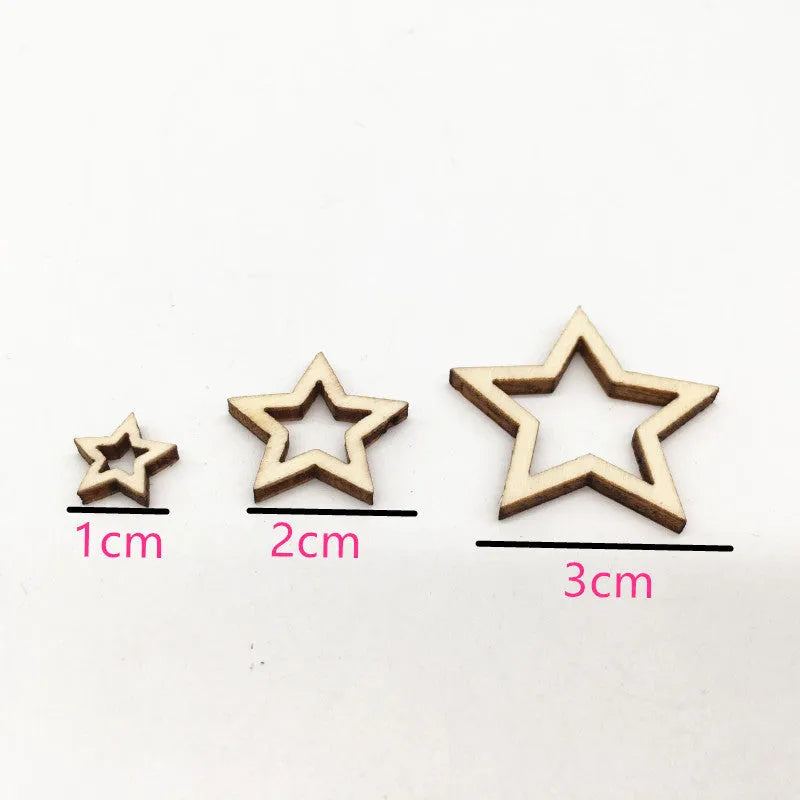 Wooden MDF hollow five-pointed star pendants in 10mm 20mm 30mm sizes with landscape flowers pattern individually packed