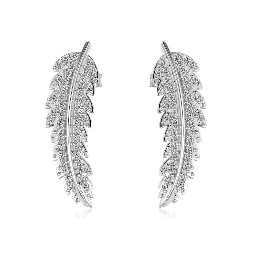 Leaf-shaped zircon inlaid S925 sterling silver stud earrings in gold colour for women