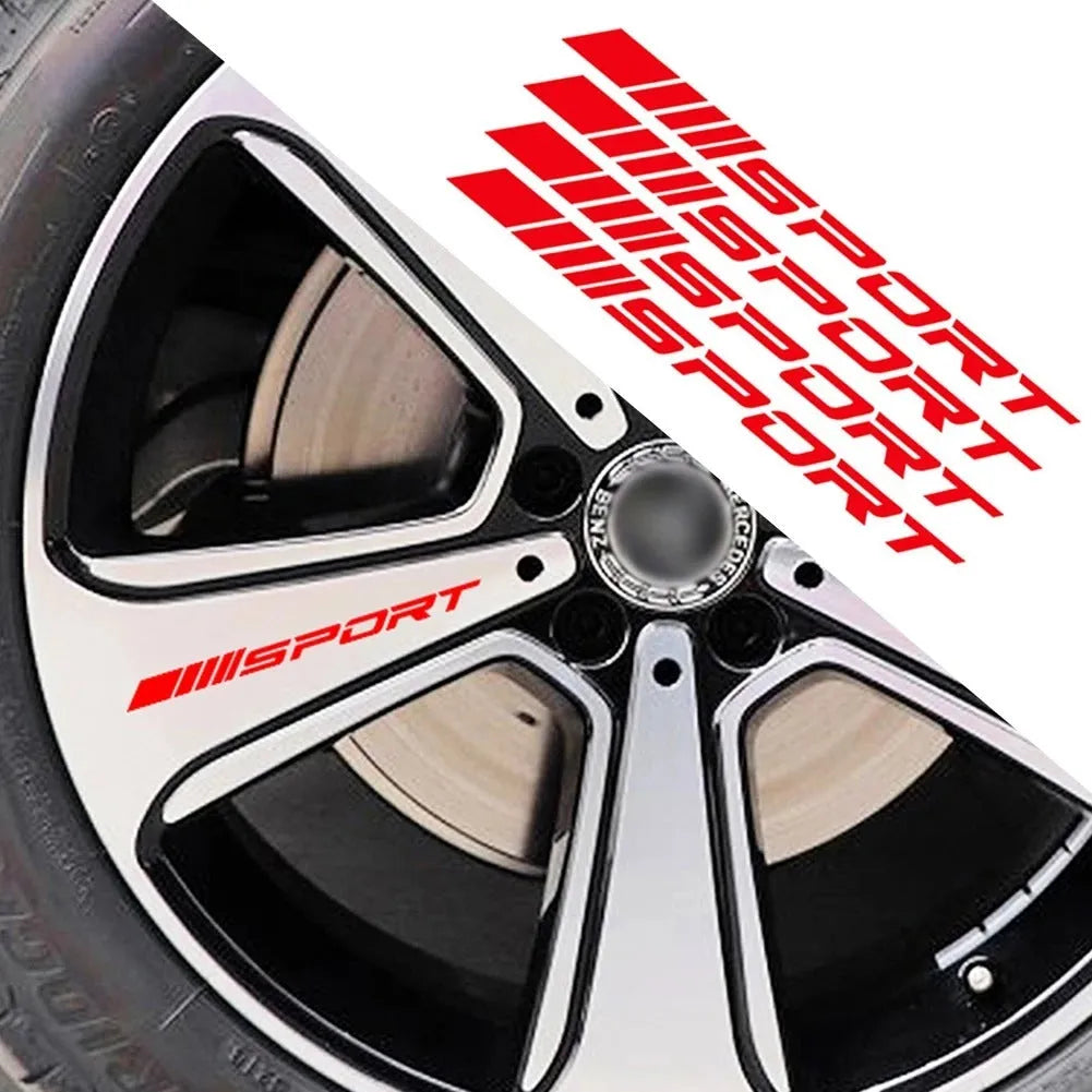 10cm PET car rim sticker with hollow sports design in red, black or white colours