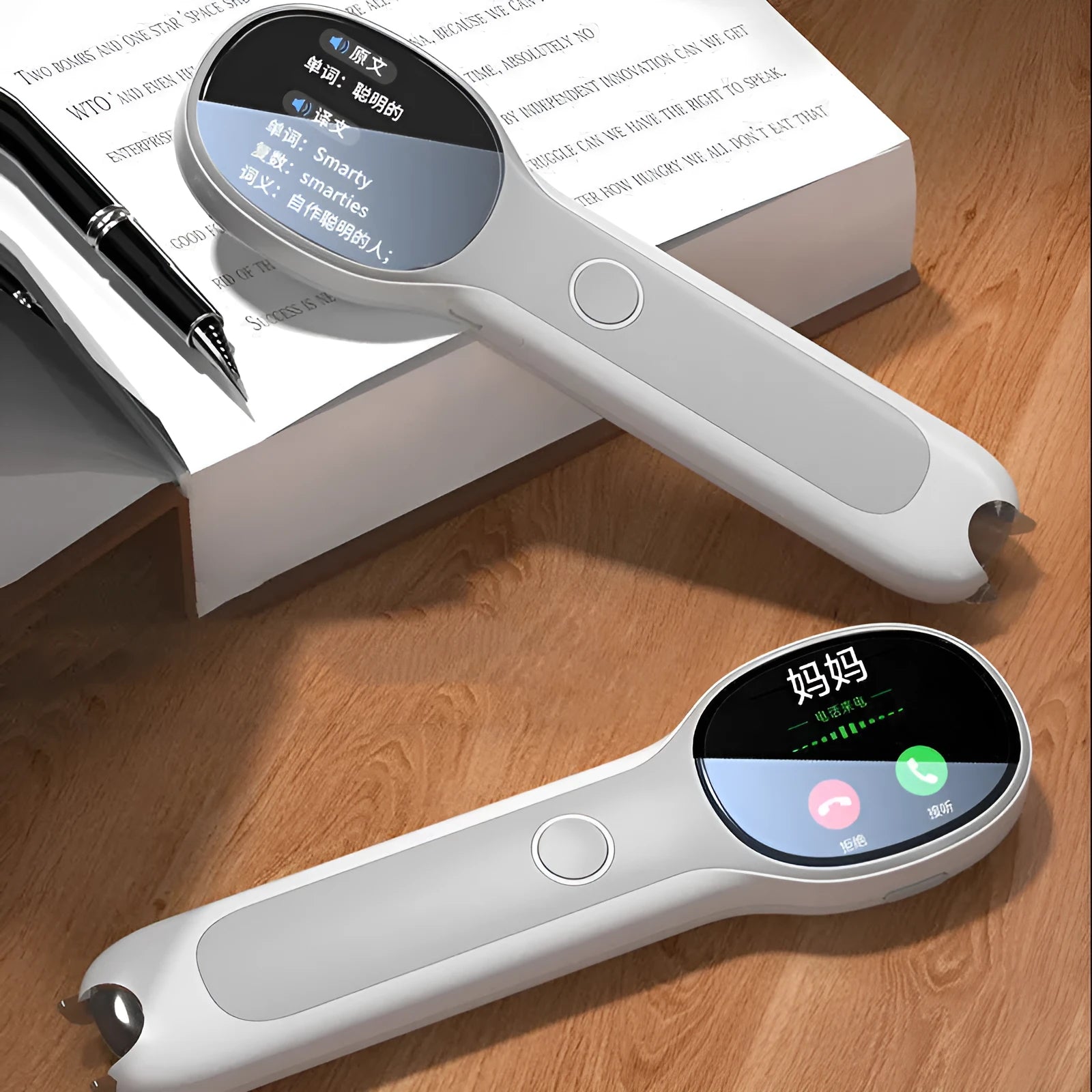 White universal reading pen translation device with USB charging cable