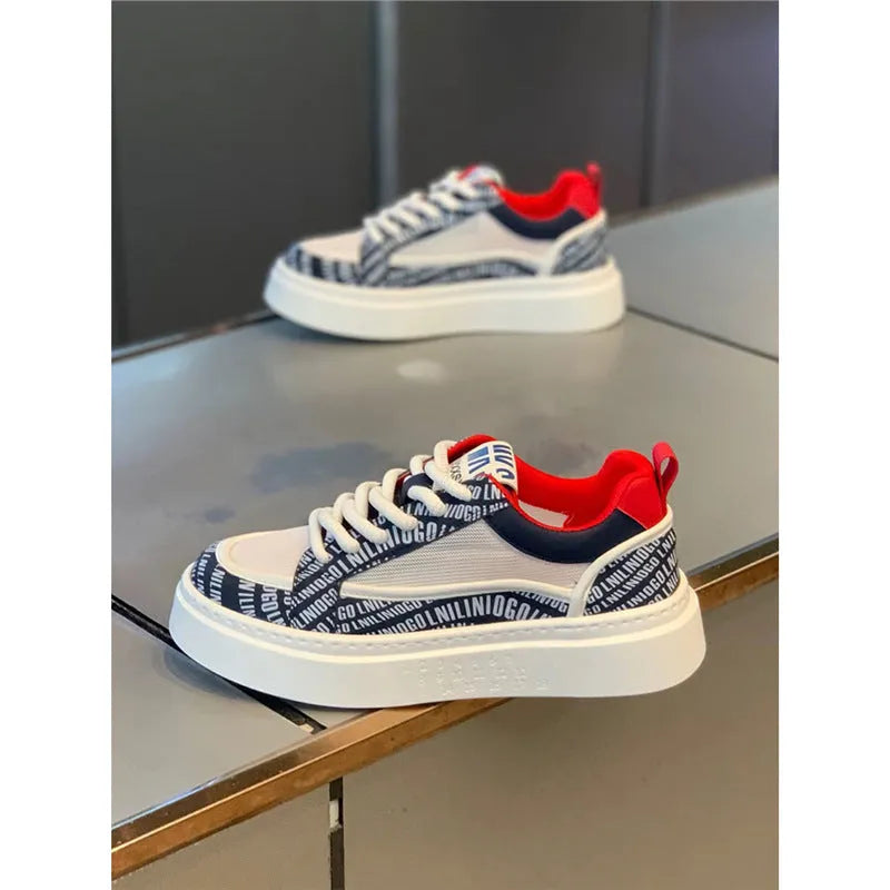 Men's canvas casual sneaker thick bottom wear-resistant board shoes white and gray low heel rubber sole