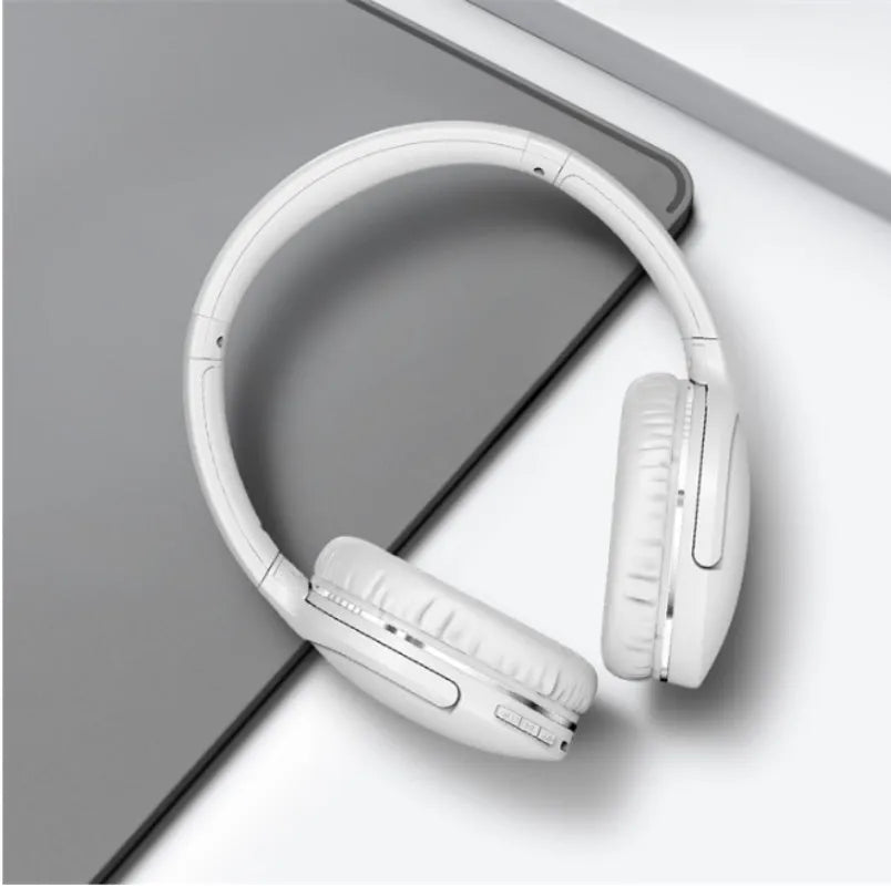 Black and white wireless Bluetooth sports gaming headset with subwoofer shown from the side.