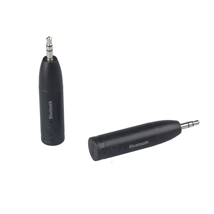Black Bluetooth audio receiver for car stereo AUX input with USB cable