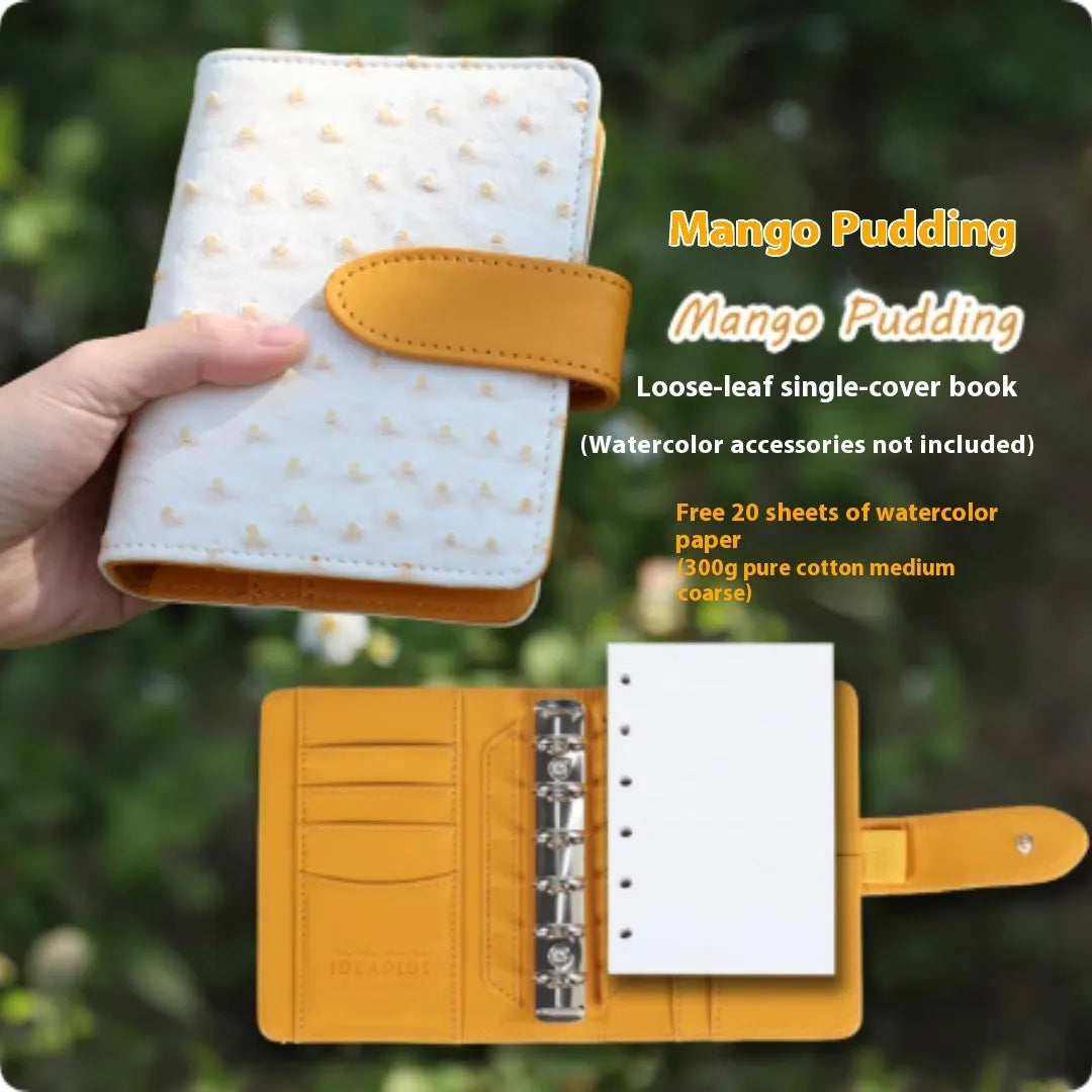 A7 loose-leaf watercolour notebook in five colour options showing removable sheets