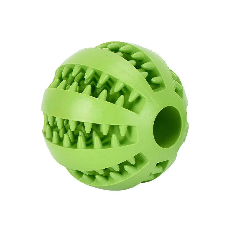 Green rubber watermelon ball dog chew toy 6cm diameter on white background