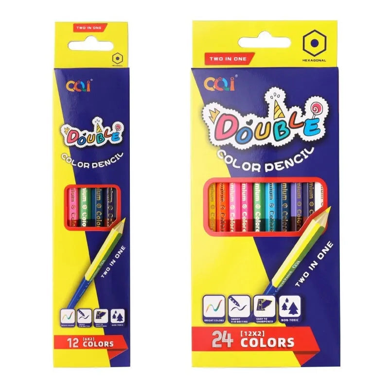 Wooden student colour pencil art set showing brush colour and double head options in 12 or 24 colour configurations