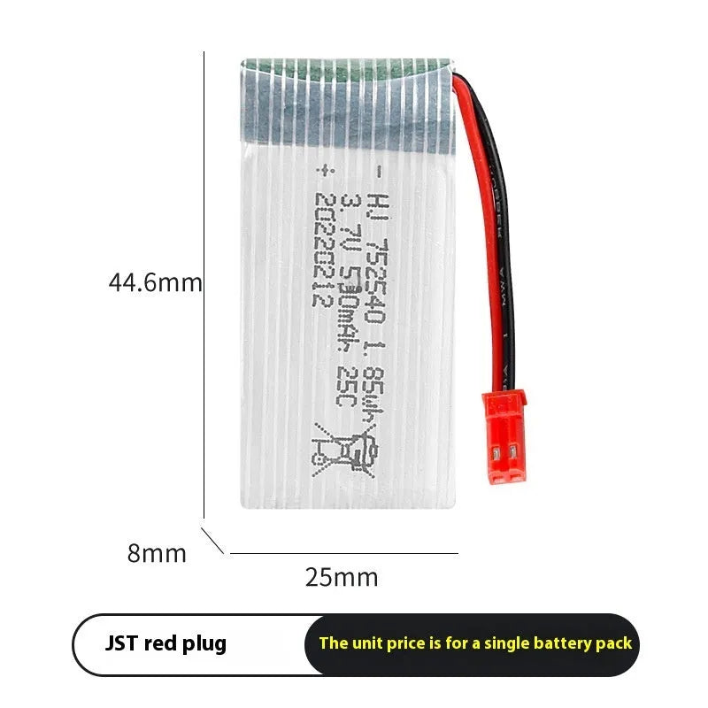 3.7V 500mAh model airplane battery for X5C drone with protection board and JST Red plug