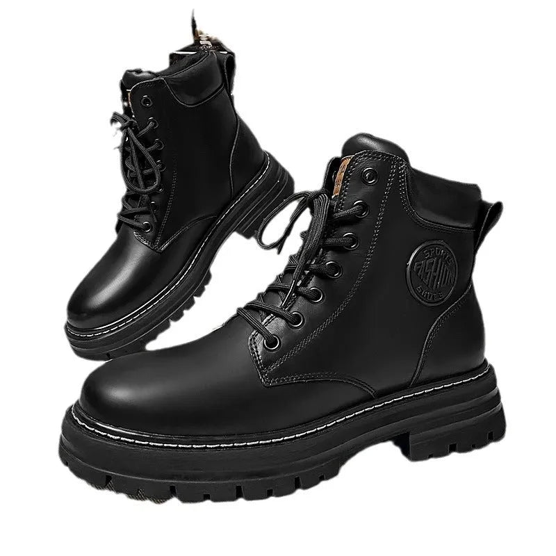 Men's wear-resistant Martin boots in M1 Black, round toe, flat heel, artificial PU upper for building work