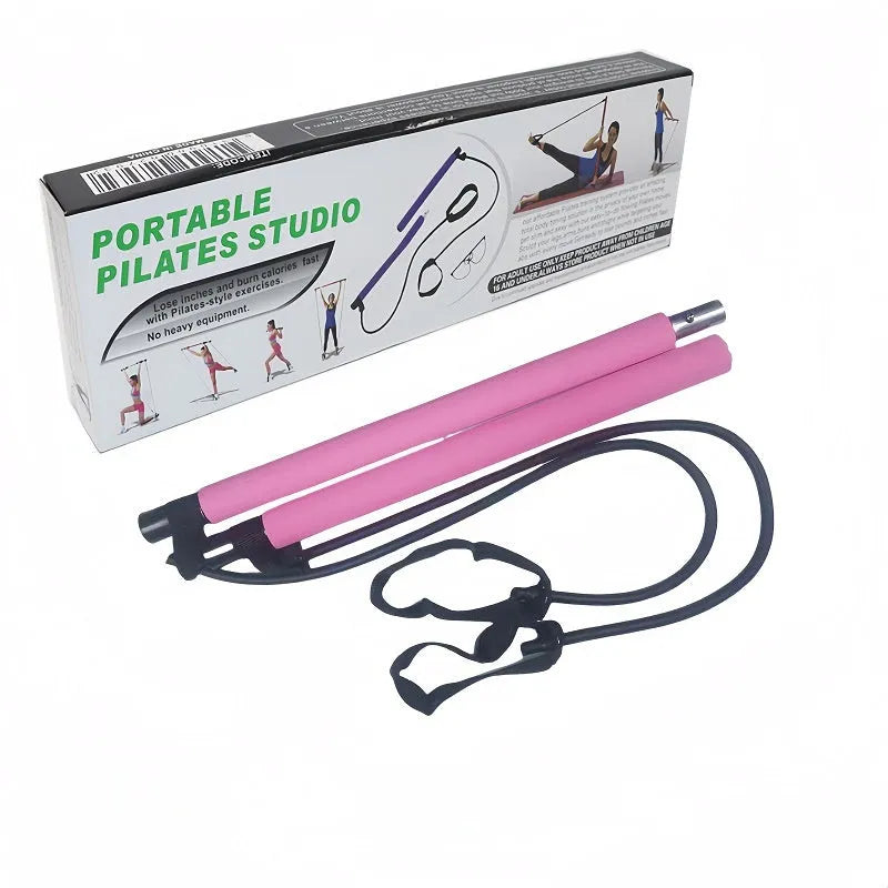 Yoga tension bar fitness Pilates stick in pink colour on white background