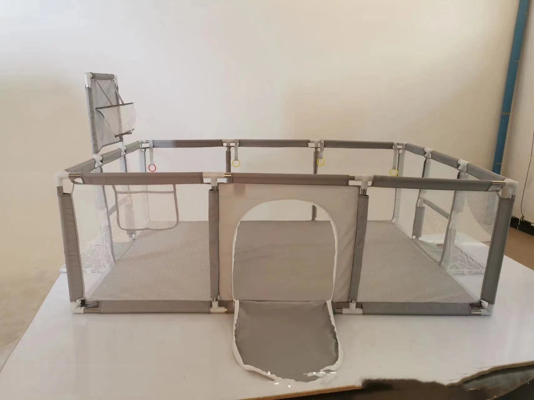 Stainless steel frame children's playpen tent with Oxford cloth enclosure in blue colour