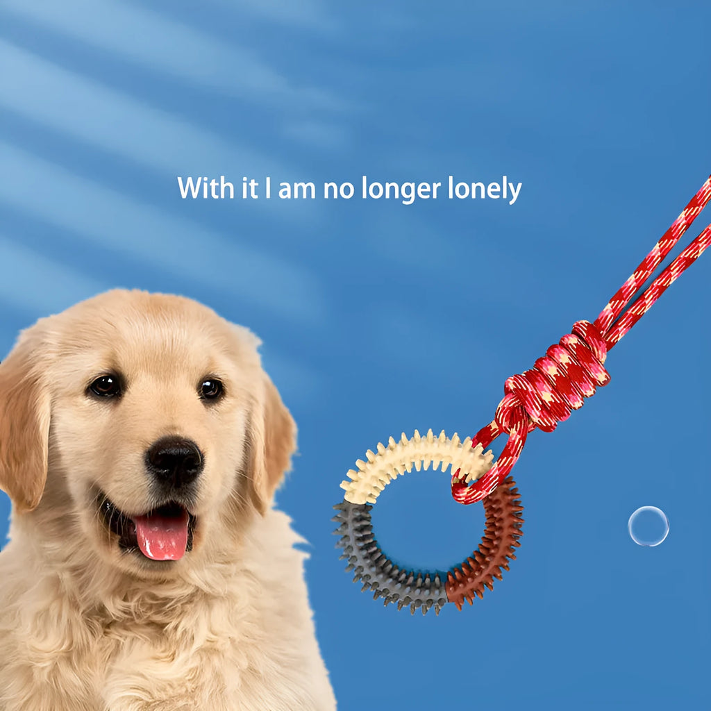 43cm blue braided rope dog chew toy with knotted design for biting resistance