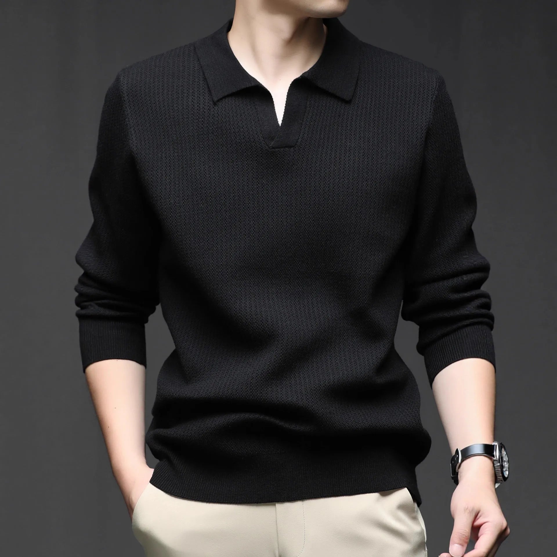 Men's loose pullover sweater in green, black, camel, or brown colours for autumn casual wear