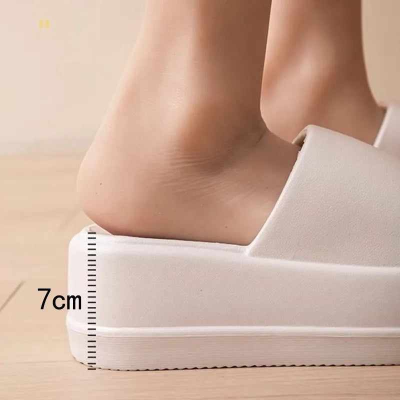 Women's solid colour 7cm high heel flat slippers in black, rose red, and white with round toe and EVA sole