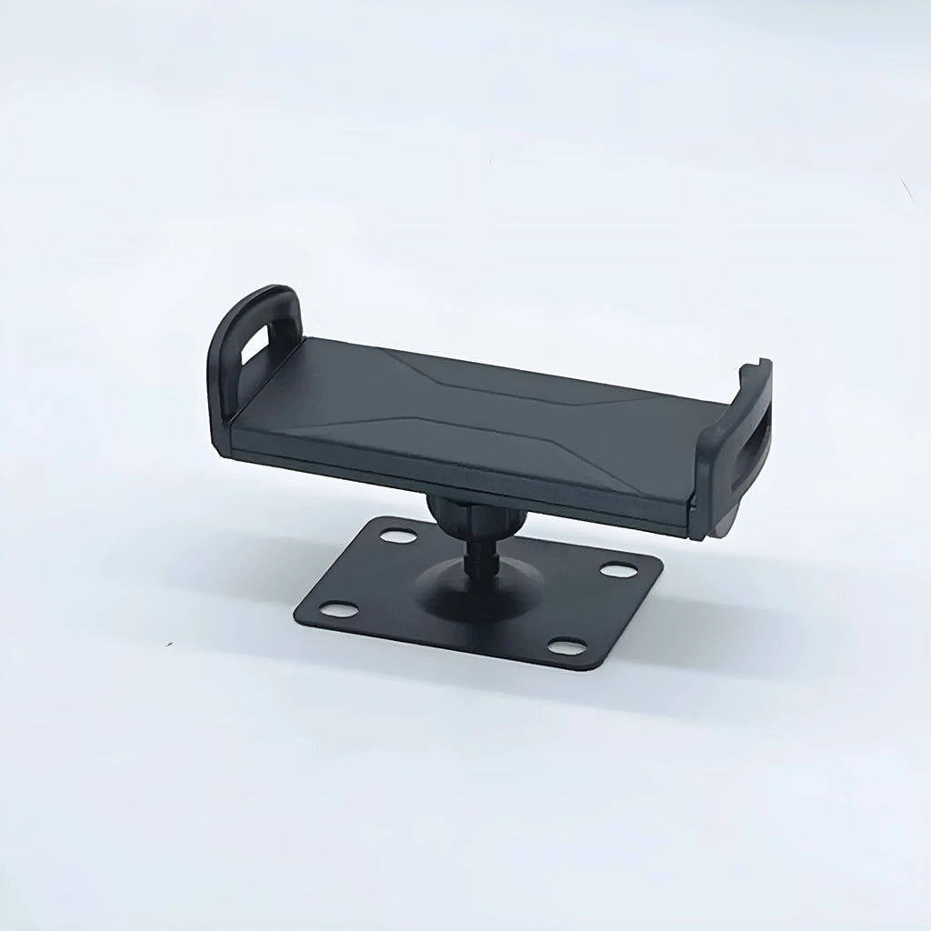 Universal alloy wall rack holding a tablet and a large mobile phone, with foldable and adjustable style options